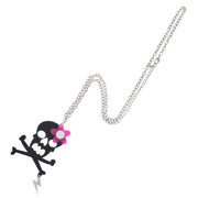 Black Plastic Skull & Crossbone Necklace with Pink Flower & Lightning