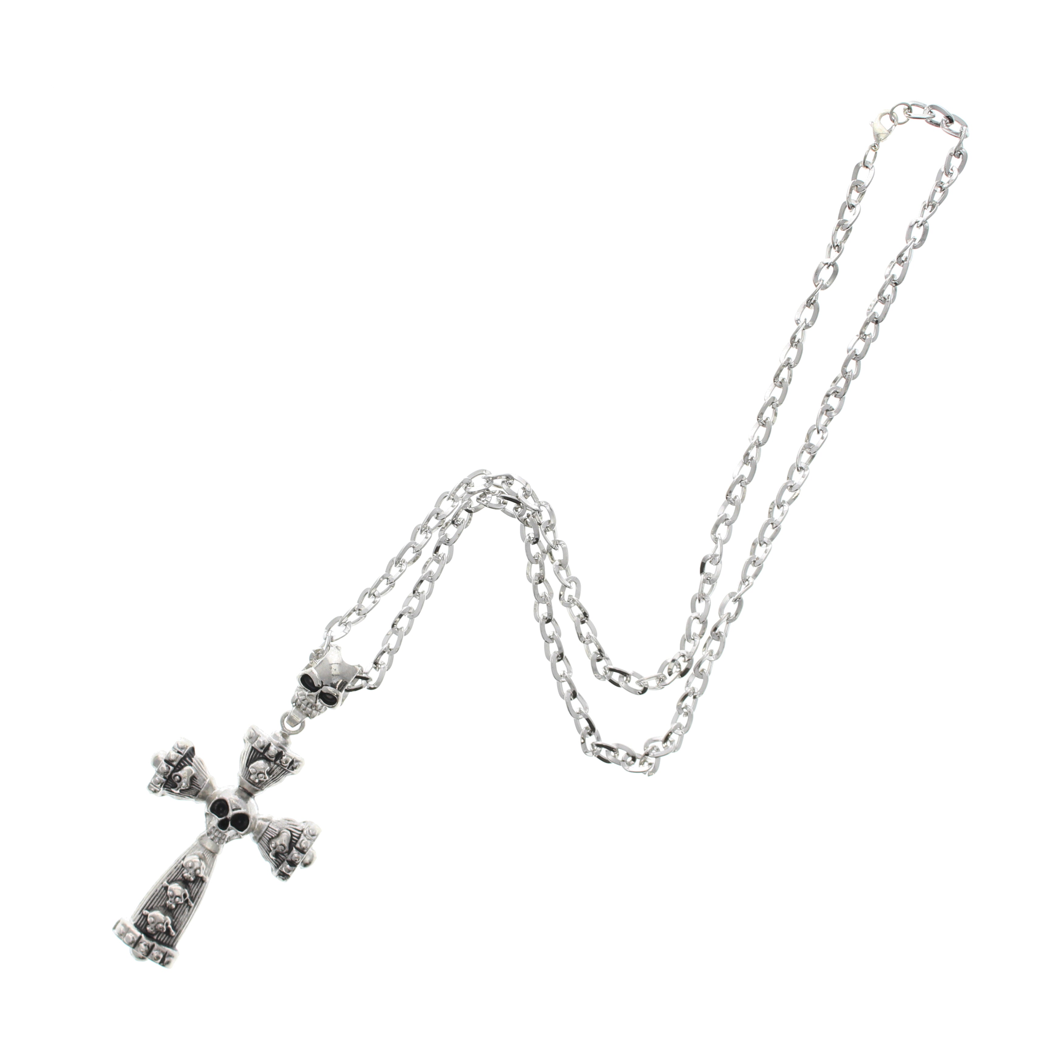Skulls Cross Necklace with Large Skull