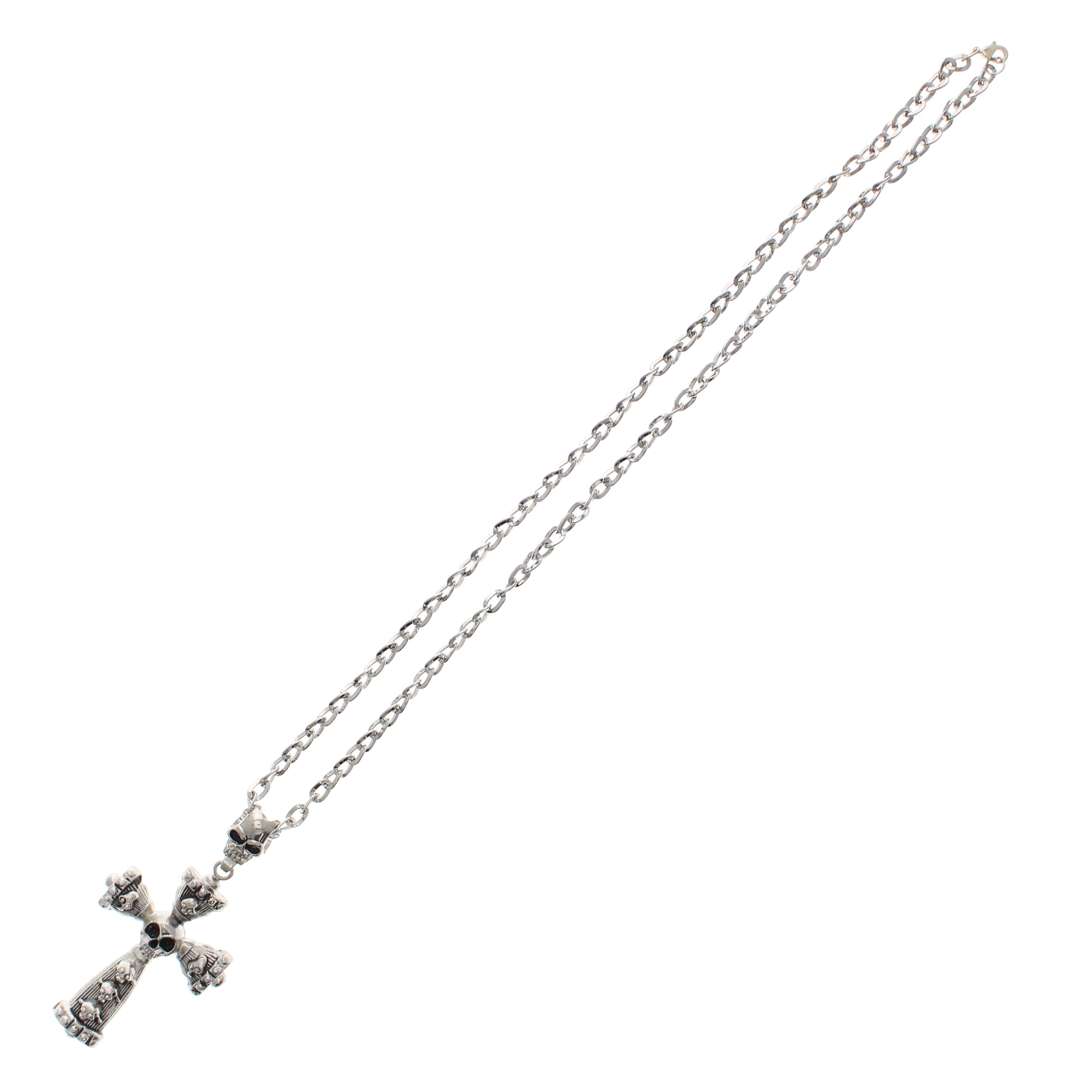 Skulls Cross Necklace with Large Skull
