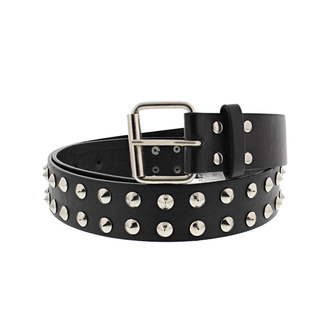2 Row Conical Studded Black Leather Belt - Small Size