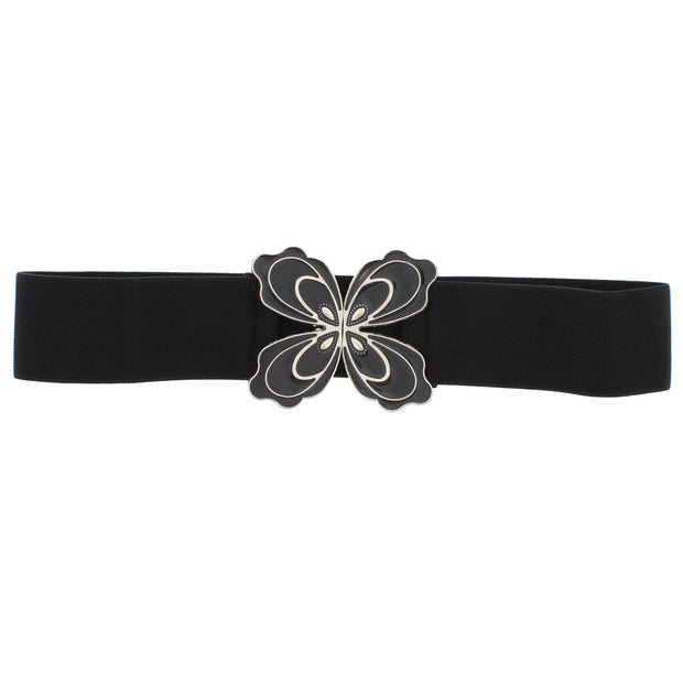 5cm Black Elasticated Waist Belt with Butterfly Buckle Clasp Fastening
