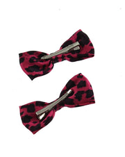 Satin Leopard Print Bows (Dimensions of bow: L: 9cm x H: 4cm - Dimensions of crocodile clip : 4.5cm - 80s fashion - Great for dance theme / 80s fancy dress)