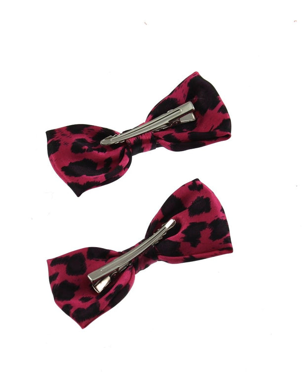 Satin Leopard Print Bows (Dimensions of bow: L: 9cm x H: 4cm - Dimensions of crocodile clip : 4.5cm - 80s fashion - Great for dance theme / 80s fancy dress)