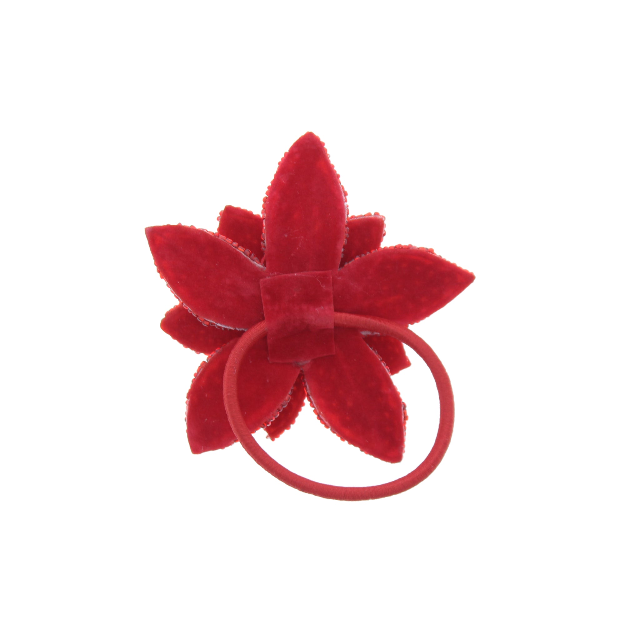 Red Sequin Flower Hair Clip on Elastic