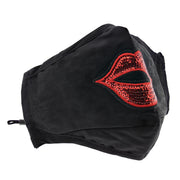 Black with Sequined Lip Cotton Face Mask