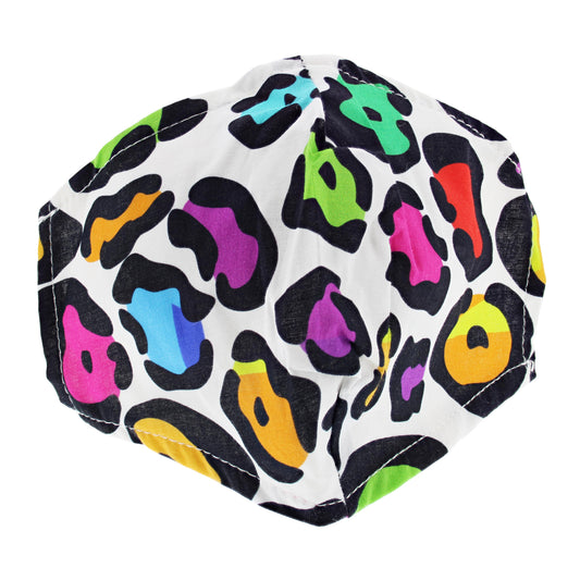 White with Multi Colour Leopard Print Cotton Face Mask