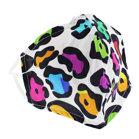 White with Multi Colour Leopard Print Cotton Face Mask