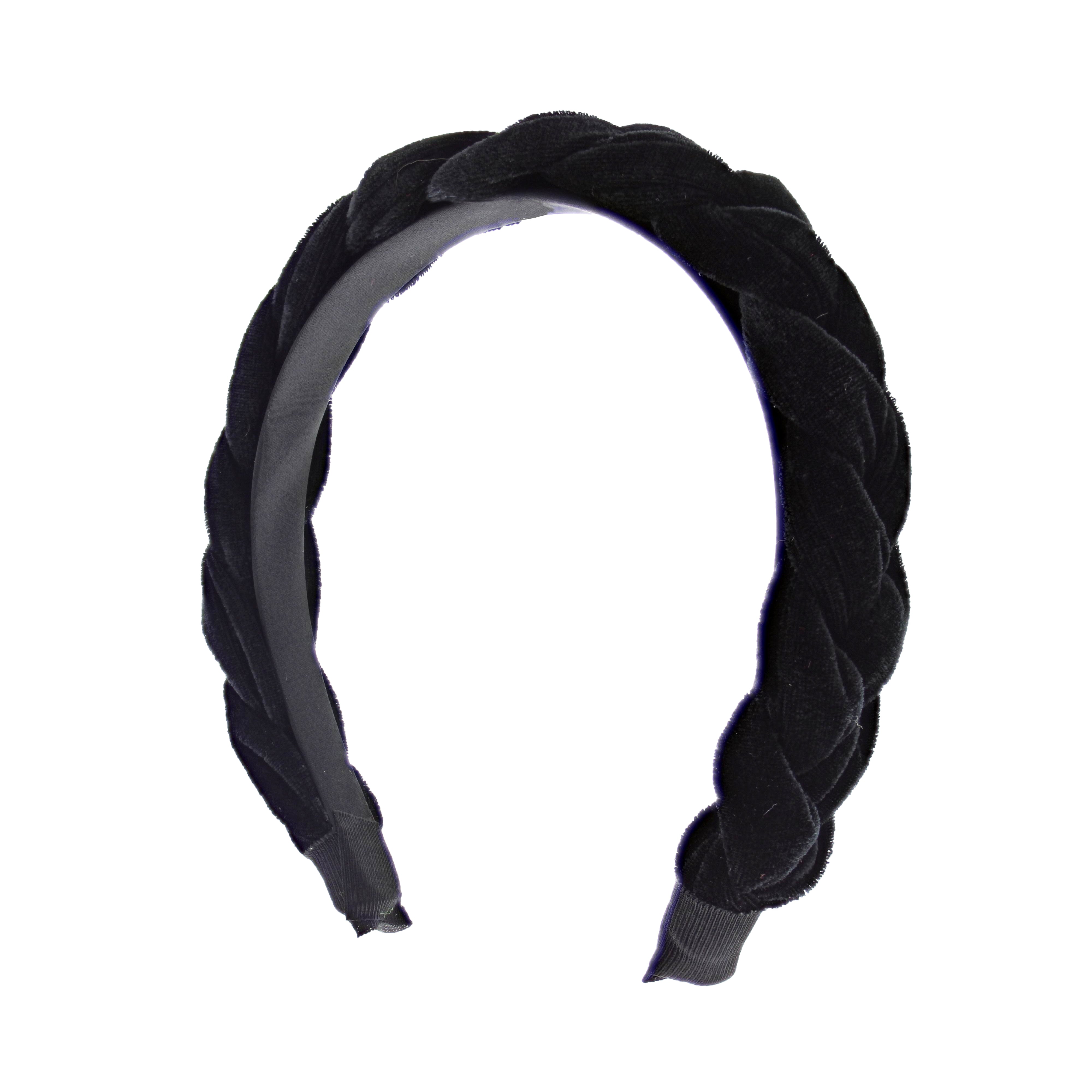 3.6cm Pleated Velvet Black Padded Thick Aliceband