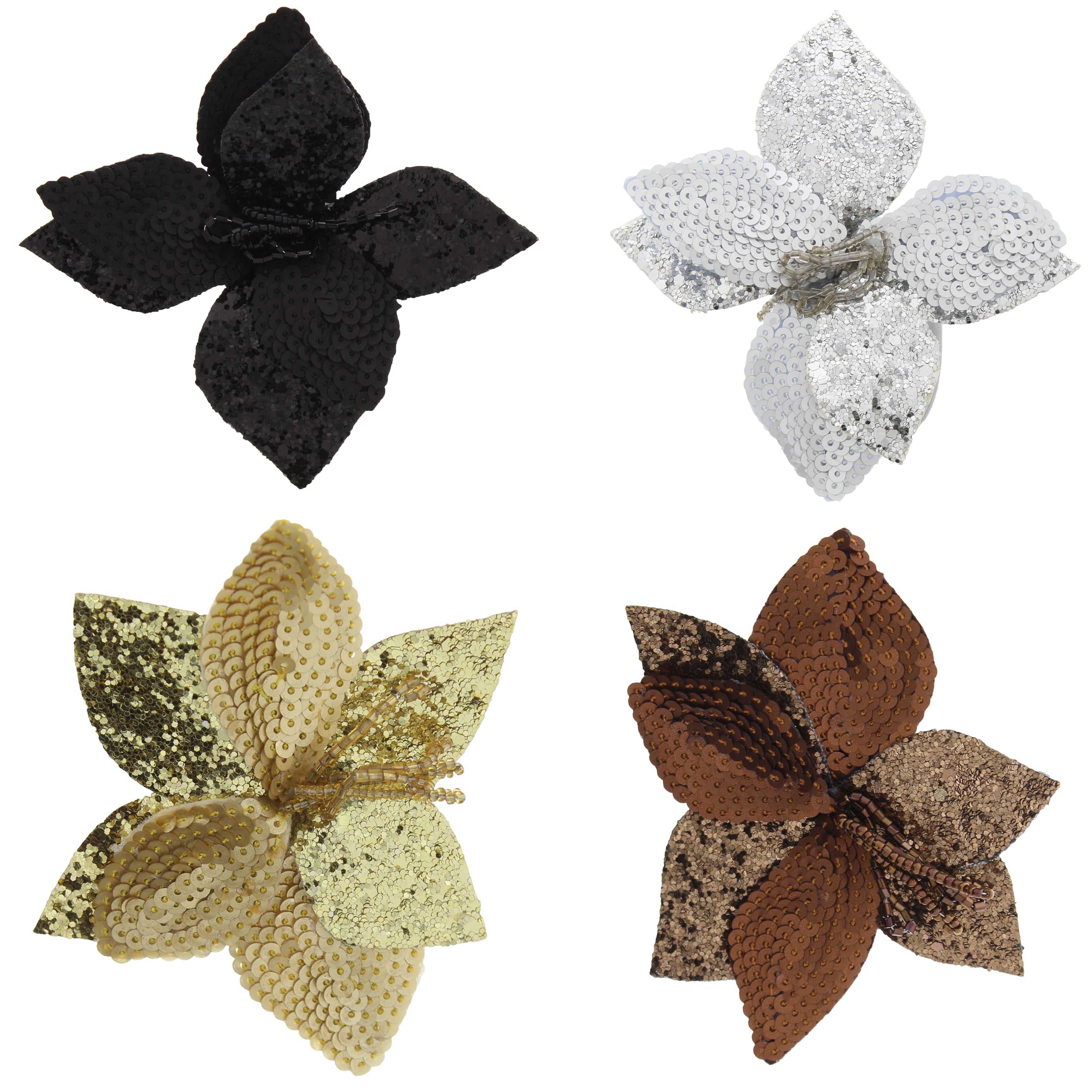 Large Flat Sequin Flowers Hair Clip on Elastic & Brooch Pin
