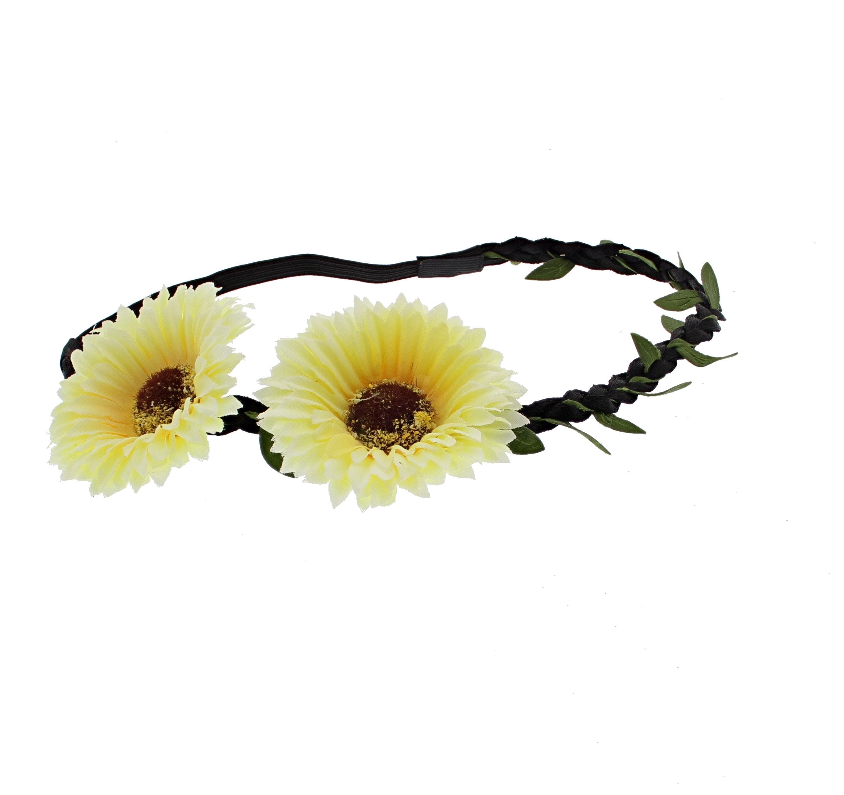 Sunflowers on Black Braided Elasticated Hair Wreath Garland