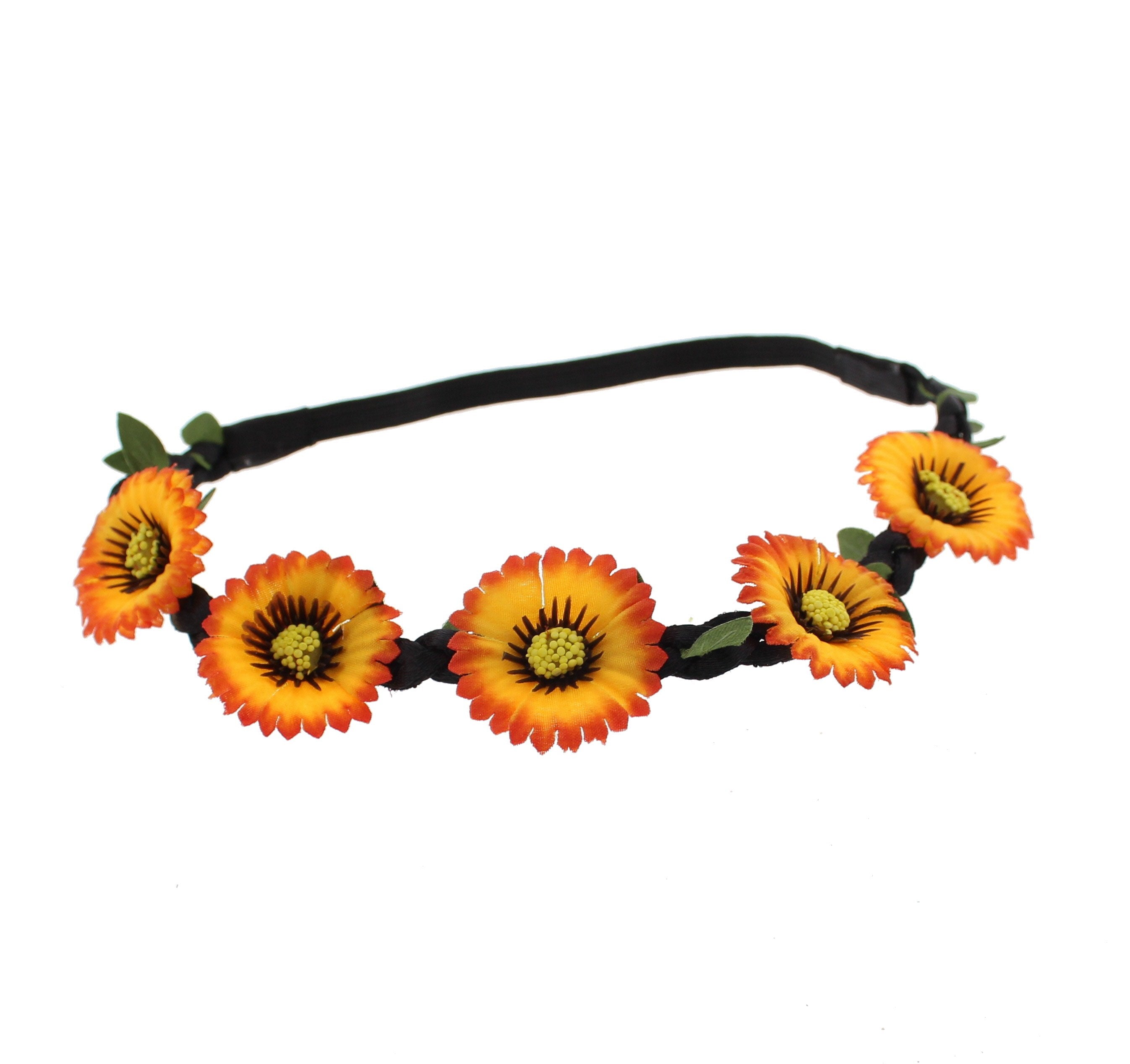 Small Sunflowers on Braided Elasticated Hair Wreath Garland
