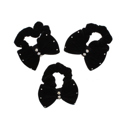 Winter Colour Velvet Scrunchie with Bow & Rhinestones