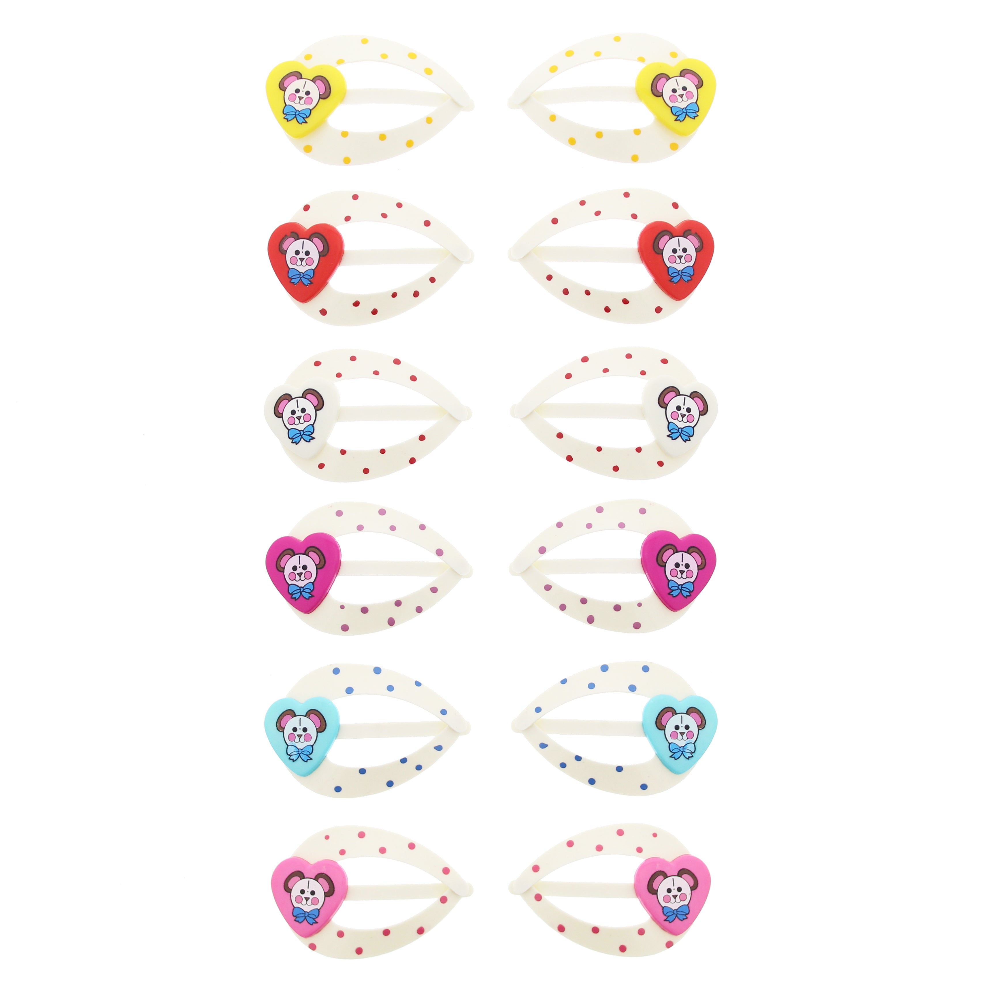 5cm Polka Dot Hair Snapclips with Teddy Bear Heart
