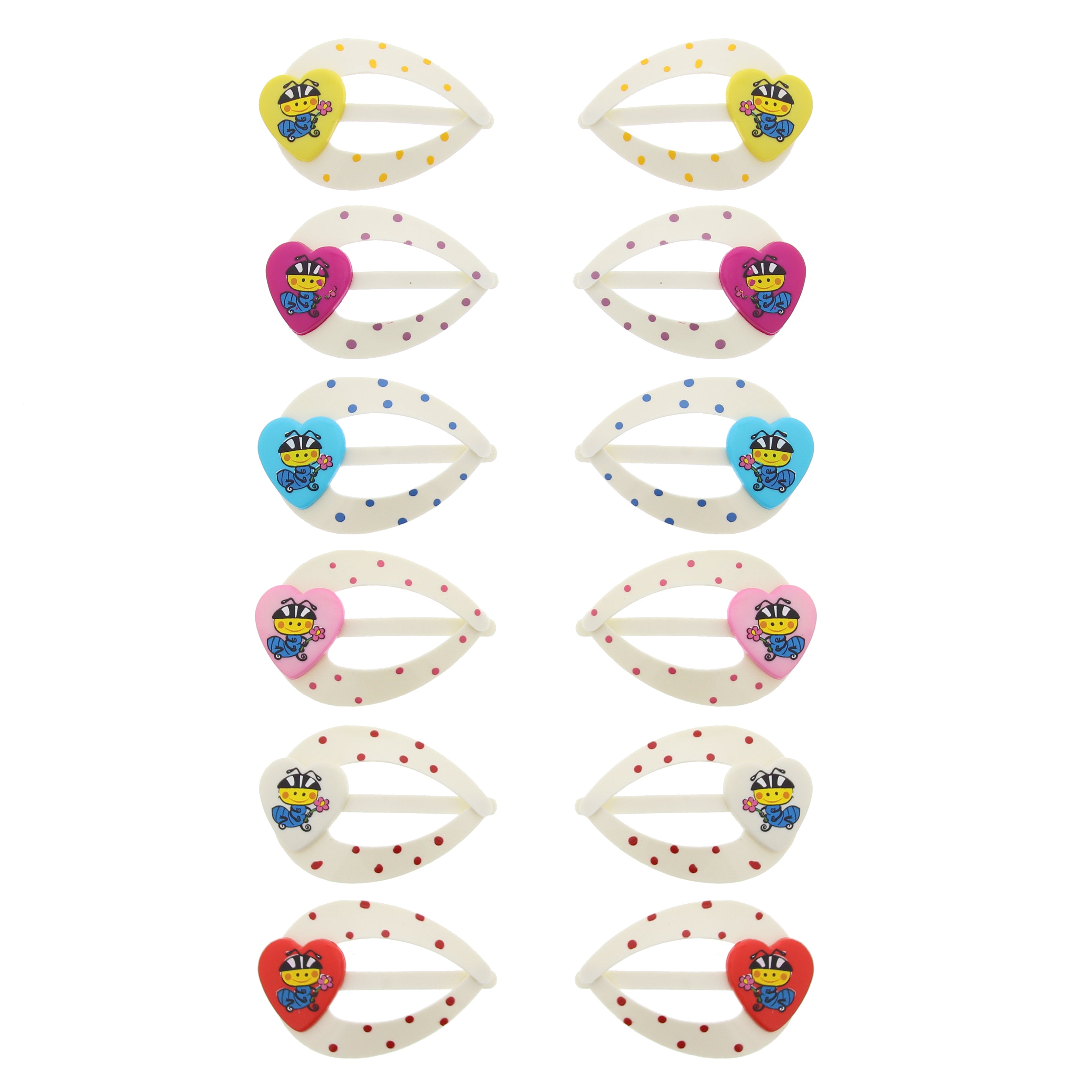 5cm Polka Dot Hair Snapclips with Caterpillar Heart