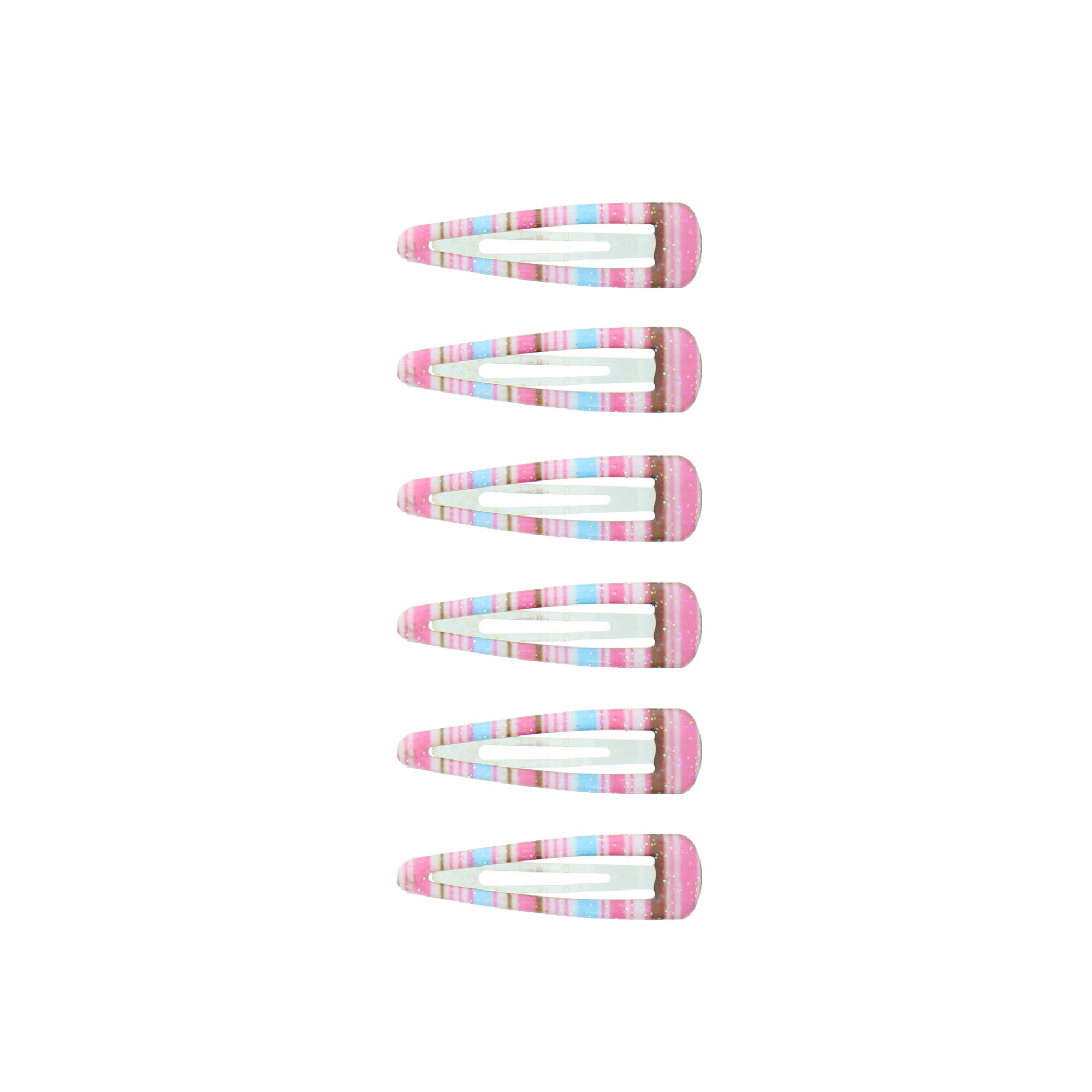 6 on a Card 5cm Baby Pink/ Baby Blue & Brown Stripe Hair Snapclips