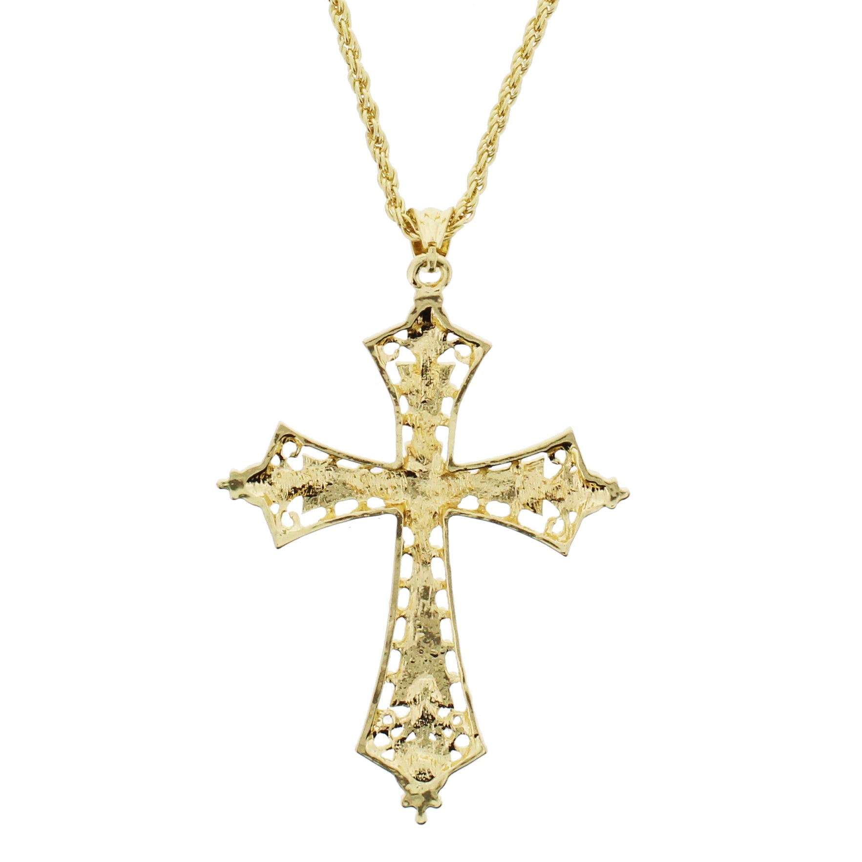 Gold Cross Chain Necklace With Clear Gems