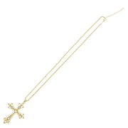 Gold Cross with Clear Gems on a 69cm Chain Necklace (7 x 11cm Pendant)