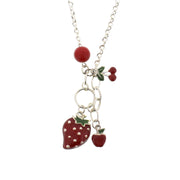 Strawberry, Apple and Cherry Necklace on a 49cm Silver Chain (1cm Small & 3 x 2cm Large Pendant)