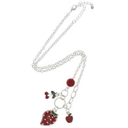 Strawberry, Apple and Cherry Necklace on a 49cm Silver Chain (1cm Small & 3 x 2cm Large Pendant)