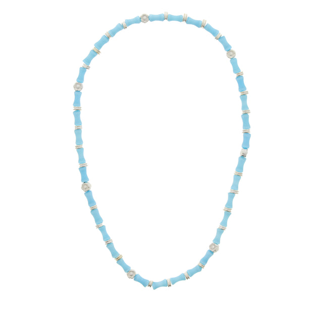 Baby Blue Bar & Silver Flower Necklace