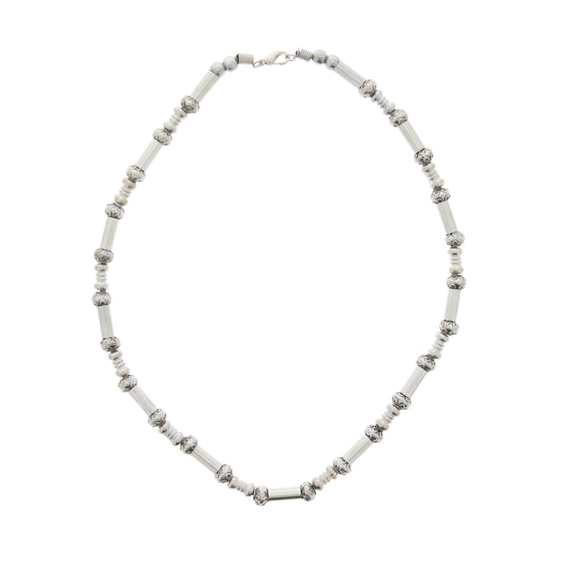 Silver Patterned Ball & Silver Bar Necklace