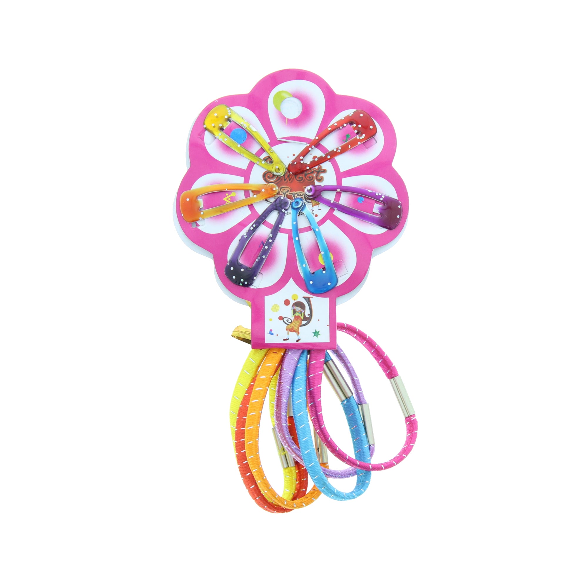 Assorted Colour 6 Snap Clips & 6 Hair Elastics Accessories Set