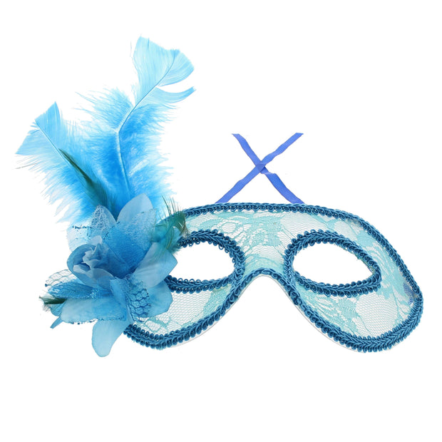 Lace Masquerade Mask with Glitter Flower & Feather