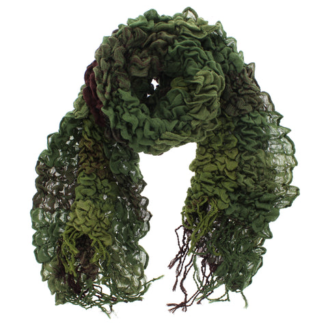 Wrinkled Checkered Brown & Green Warm Winter Scarf