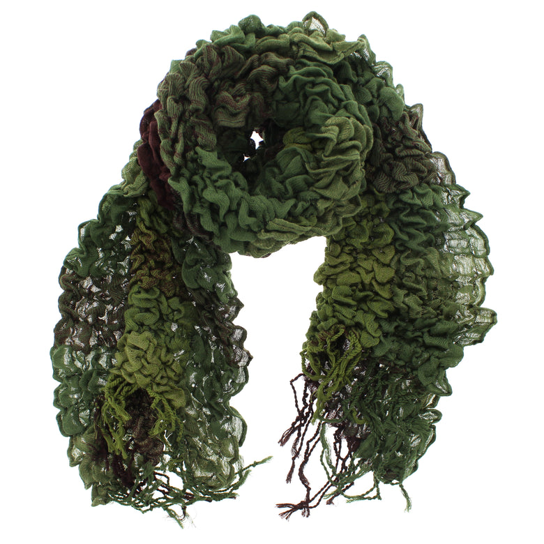 Wrinkled Checkered Brown & Green Warm Winter Scarf