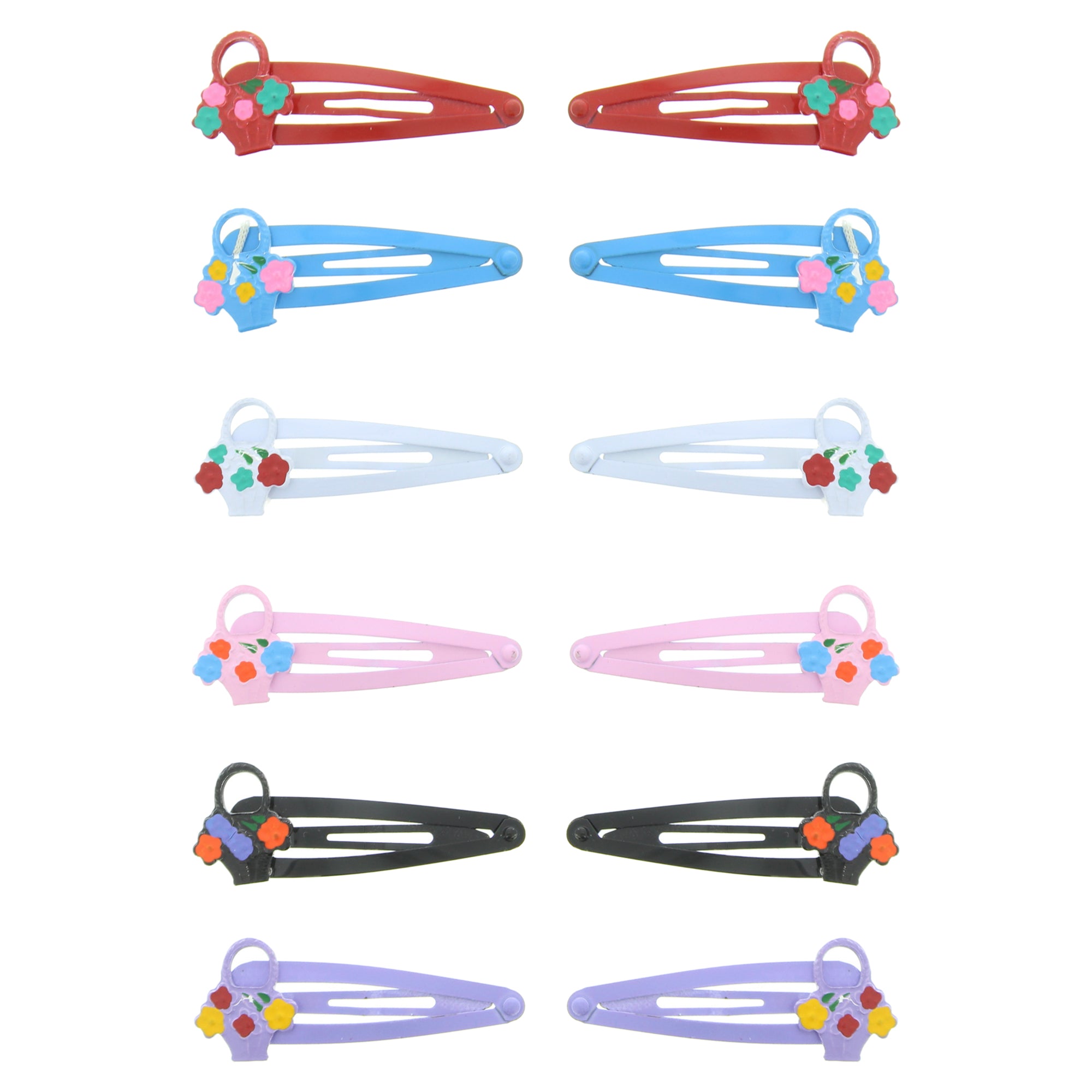 12 on a Card Assorted Colour 5cm Flower Basket Metal Snapclips