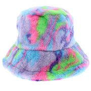 Pastel Rainbow Acidwash Faux Fur Bucket Hat