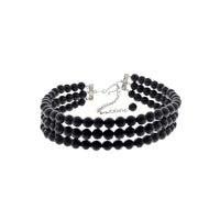 Three Row Black Beaded Choker Necklace