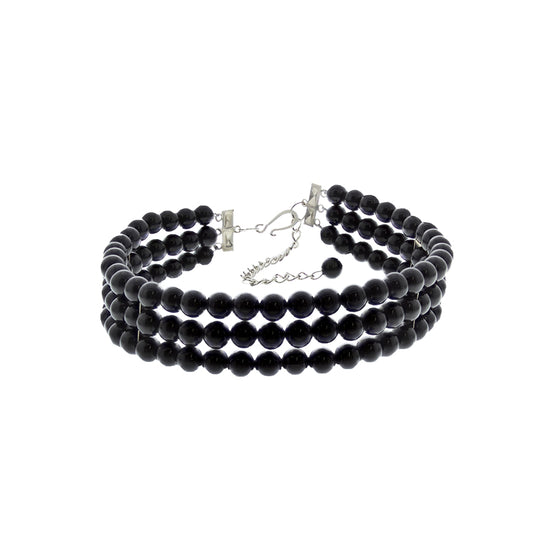 Three Row Black Beaded Choker Necklace