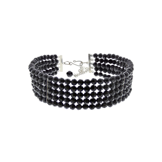 Five Row Black Beaded Choker Necklace