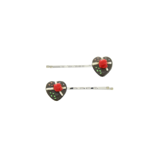 Pair of Chocolate Heart Hair Grips