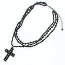 Faceted 3 Layer Bead Rosary Cross Necklace
