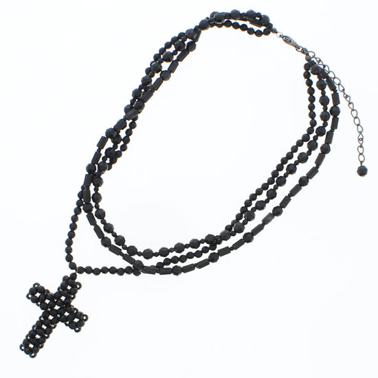 Faceted 3 Layer Bead Rosary Cross Necklace