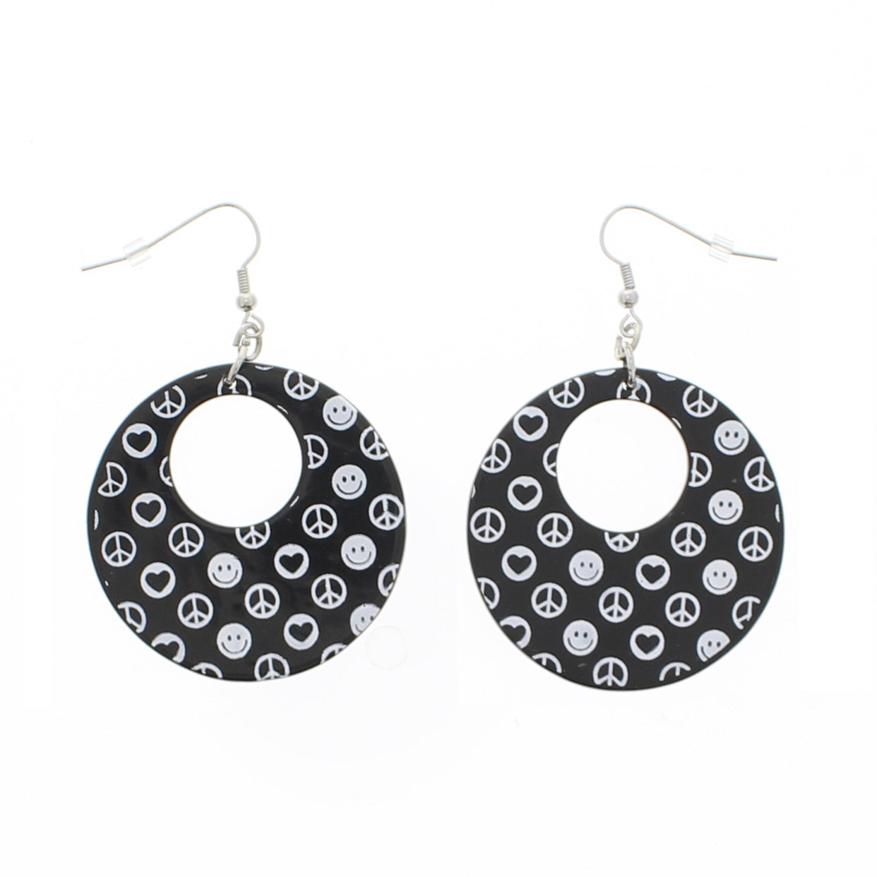 Retro 90s CND Peace Sign & Smiley Face Disc Earrings