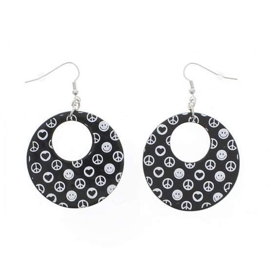 Retro 90s CND Peace Sign & Smiley Face Disc Earrings