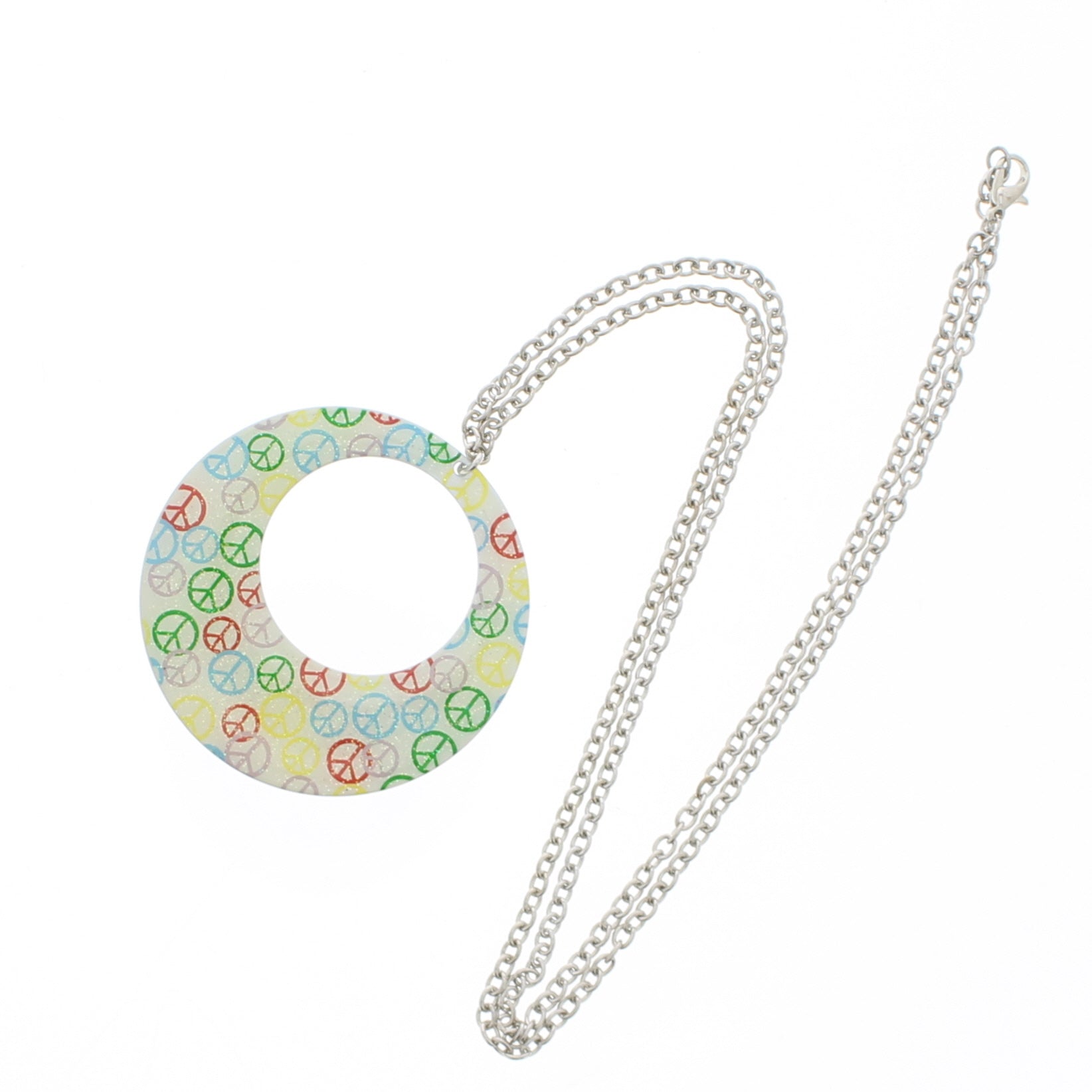Multicolour CND Peace Sign Hoop Pendant Necklace