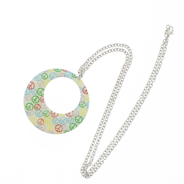 Multicolour CND Peace Sign Hoop Pendant Necklace