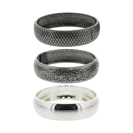 Set of 3 Metal Diamond Hammered Smooth Vintage Chunky Bangles