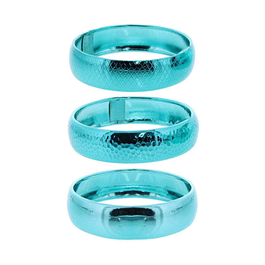 Set of 3 Metal Diamond Hammered Smooth Vintage Chunky Bangles