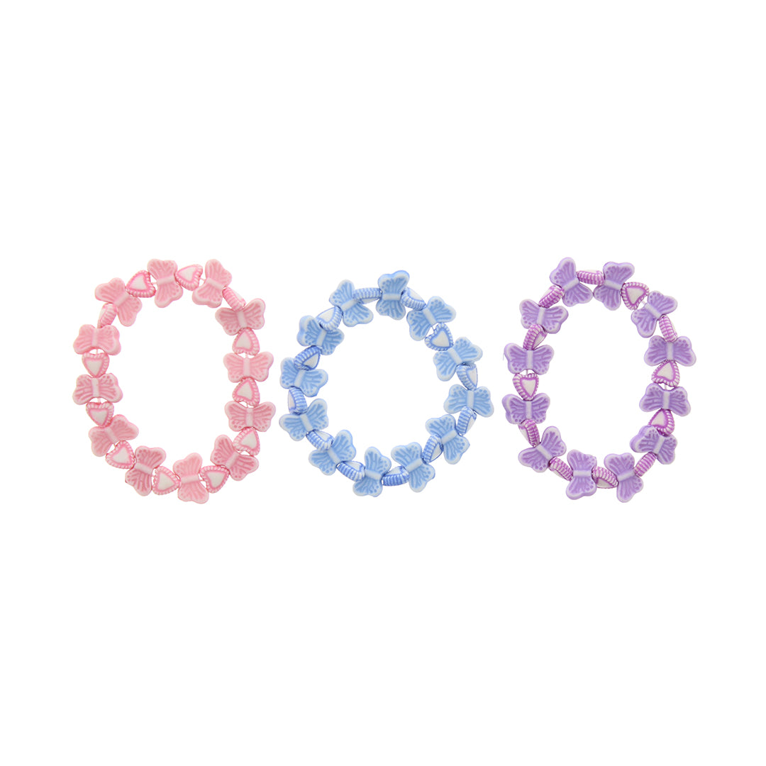 Set of 3 Plastic Butterfly Beaded Stretch Bracelets