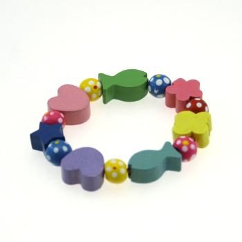 Beaded Wooden Bracelet with Heart, Fish and Flower Shapes