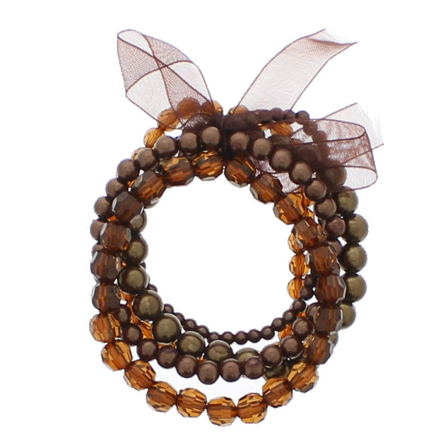 Set of 6 Assorted Size Brown & Tortoiseshell Pearl Bead Bracelets