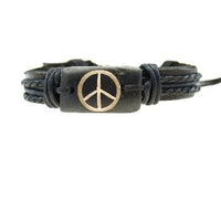 Black Leather Peace CND Sign Bracelet