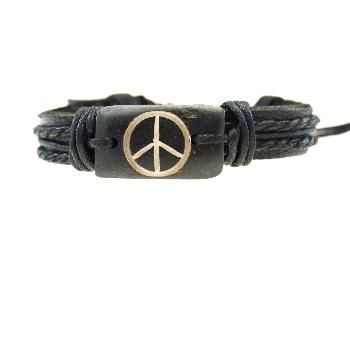 Black Leather Peace CND Sign Bracelet