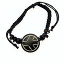 Braided Cord Bracelet with Tribal Circular Charm and Wooden Beads