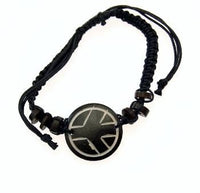 Braided Cord Bracelet with Tribal Circular Charm and Wooden Beads